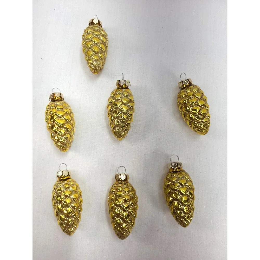 Vintage Pine Cone Christmas Ornaments Small Molded Mouth Blown Glass Lot of 9